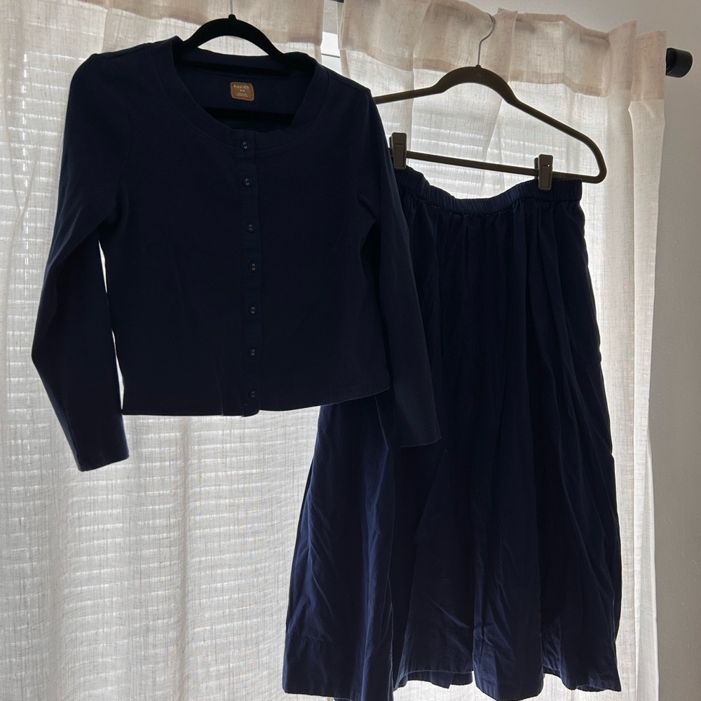 Free People Perfect Tones Navy Button-Front Cardigan and Midi Skirt Set